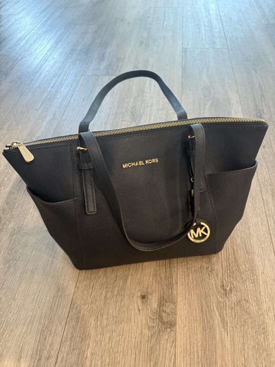 Michael Kors Handbags - Michael Kors Voyager Saffiano Leather Top Zip Shoulder Tote Bag Navy Blue Gold